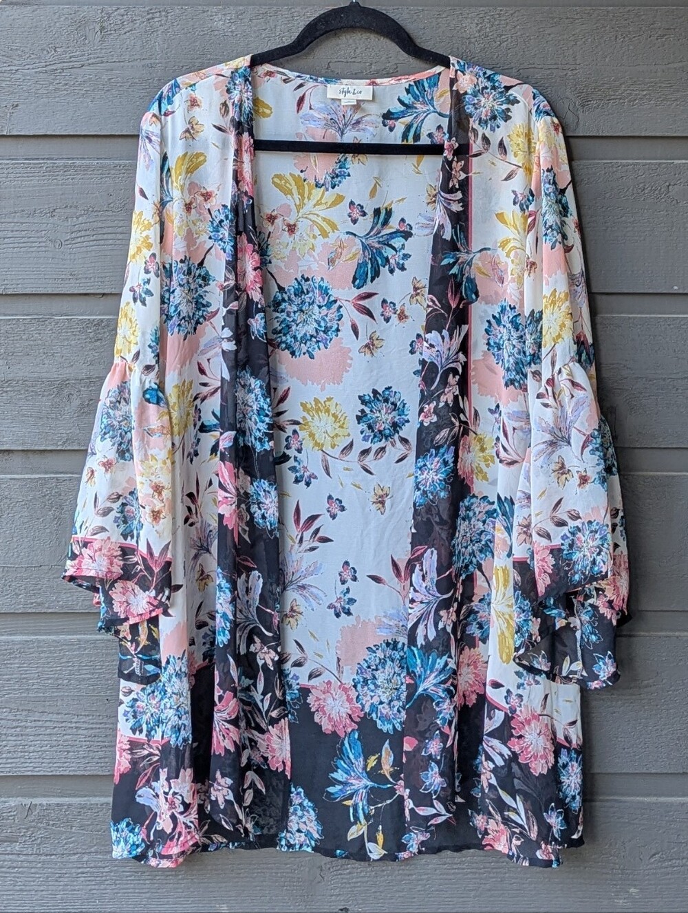 NWOT Style & Co. Floral Lightweight Semi-Sheer Kimono Bell Sleeves Size Medium - Picture 9 of 9